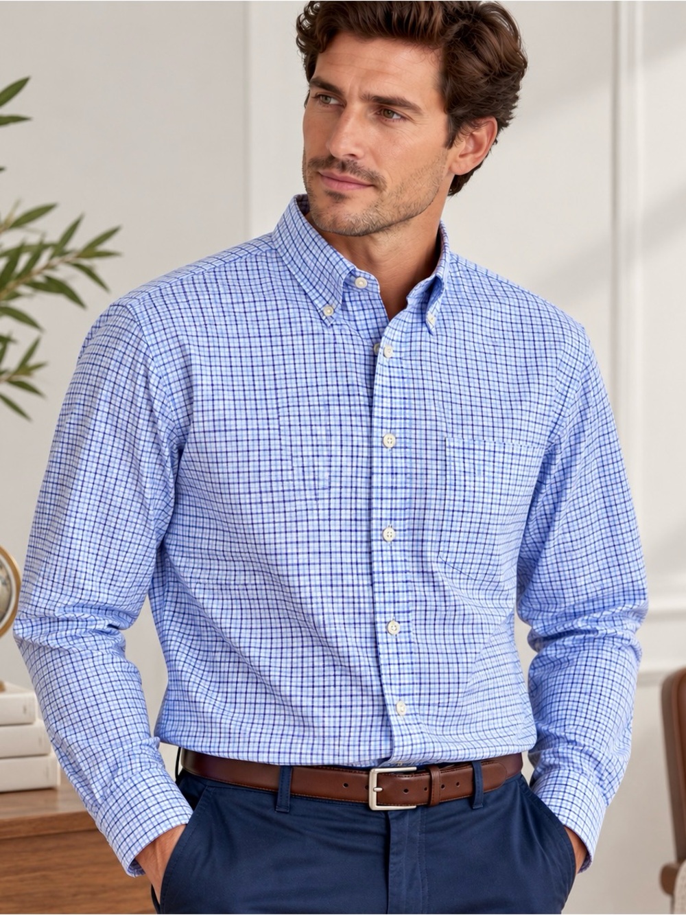 Nordstrom Men’s 15 | 33 Traditional Fit Blue Check Wrinkle-Free Dress Shirt